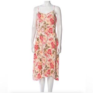 Reformation Floral Midi Dress Cream Pink Adjustable Strap Smocked Back Size XL